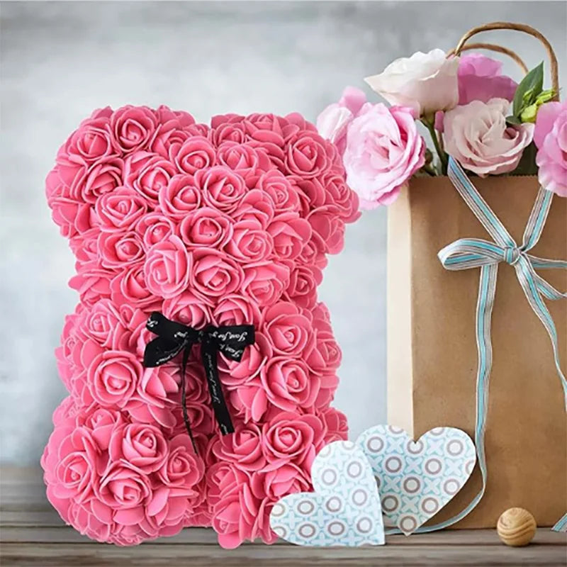 Rose Bear Gift 25cm Artificial Teddy Rose Bear with Box