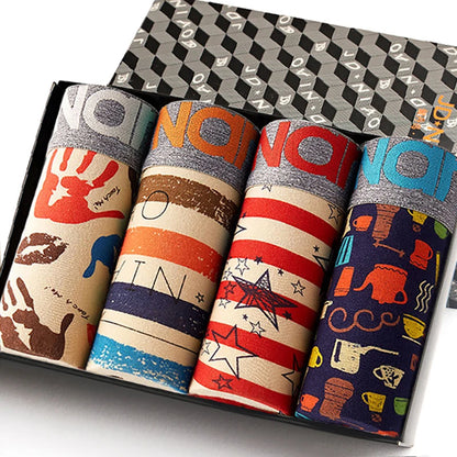 Men's Cotton Boxer Shorts 4PCS Breathable Printed Underwear