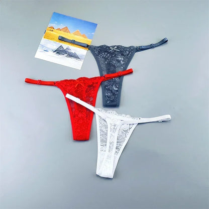 Women's Lace Thong Panties 3PCS Adjustable Low Rise Set