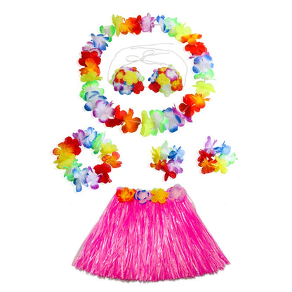 Hawaiian Luau Costume Set with Grass Skirt & Flower Leis