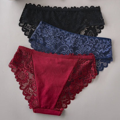Lace Cotton Panties 3PCS Floral Embroidered Women's Briefs