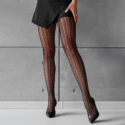 Fishnet Tights Women's Black Hollow Lace Pattern Pantyhose