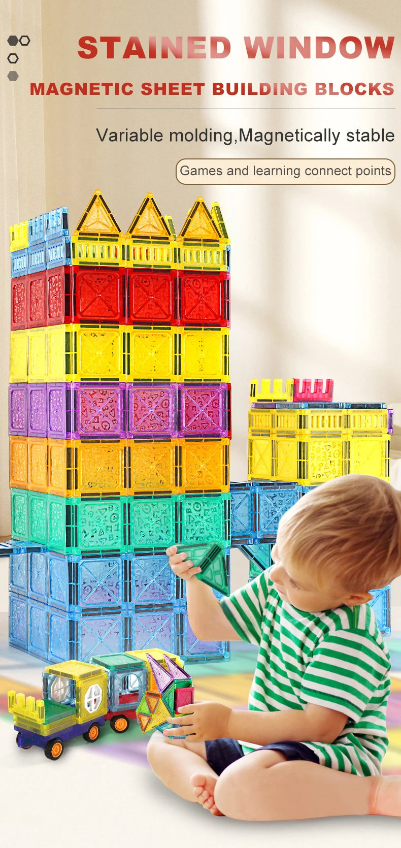 Magnetic Building Tiles STEM Construction Toy for Kids