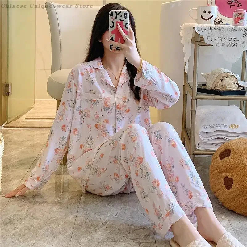 Women's Floral Pajama Set 2 Piece Viscose Long Sleeve Sleepwear