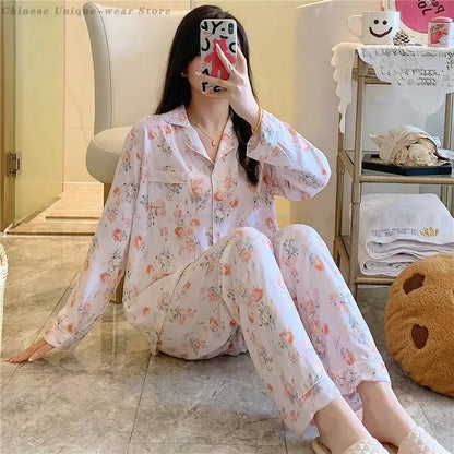 Women's Floral Pajama Set 2 Piece Viscose Long Sleeve Sleepwear