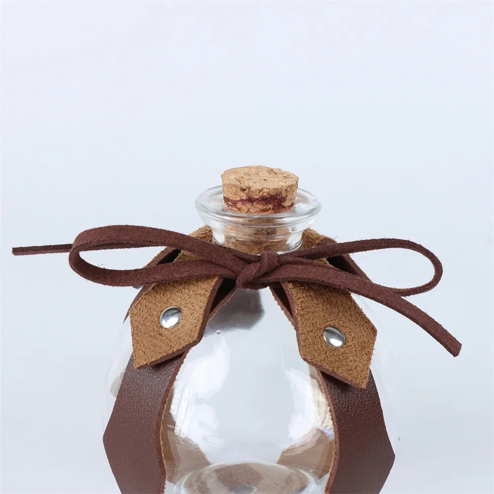 1/6PCS Medieval Belt Cosplay Elf Leaf Embossed Retro Leather Belt With Potion Glass Magic Bottle Viking Knight Halloween Belt
