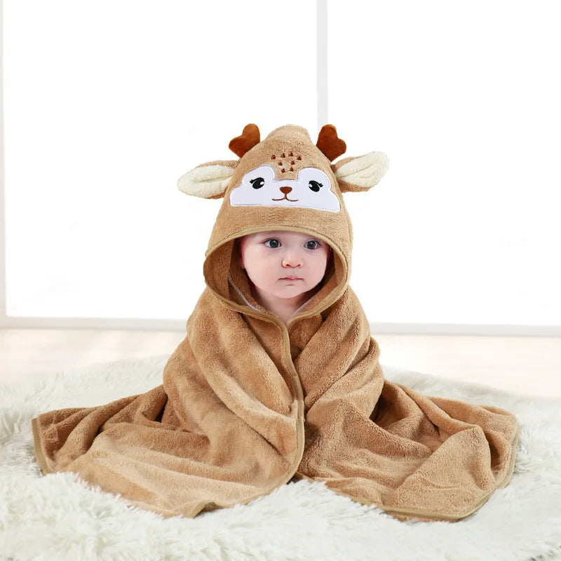 Baby Hooded Bath Towel Coral Fleece Toddler Bathrobe