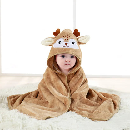Baby Hooded Bath Towel Coral Fleece Toddler Bathrobe