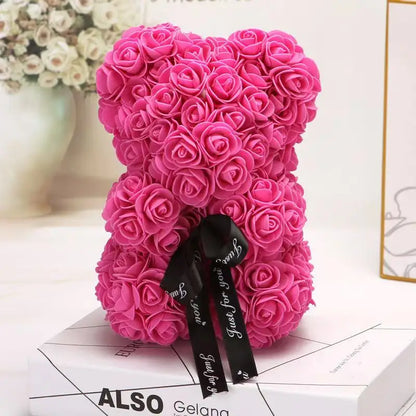 Rose Bear Gift 25cm Artificial Teddy Rose Bear with Box