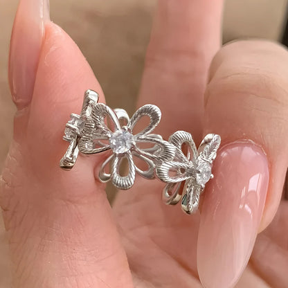 VENTFILLE  925 Sterling Silver Flower Geometry Ring For Women Girl Hollow Out Zircon Grace Wide Jewelry Gift Dropshipping