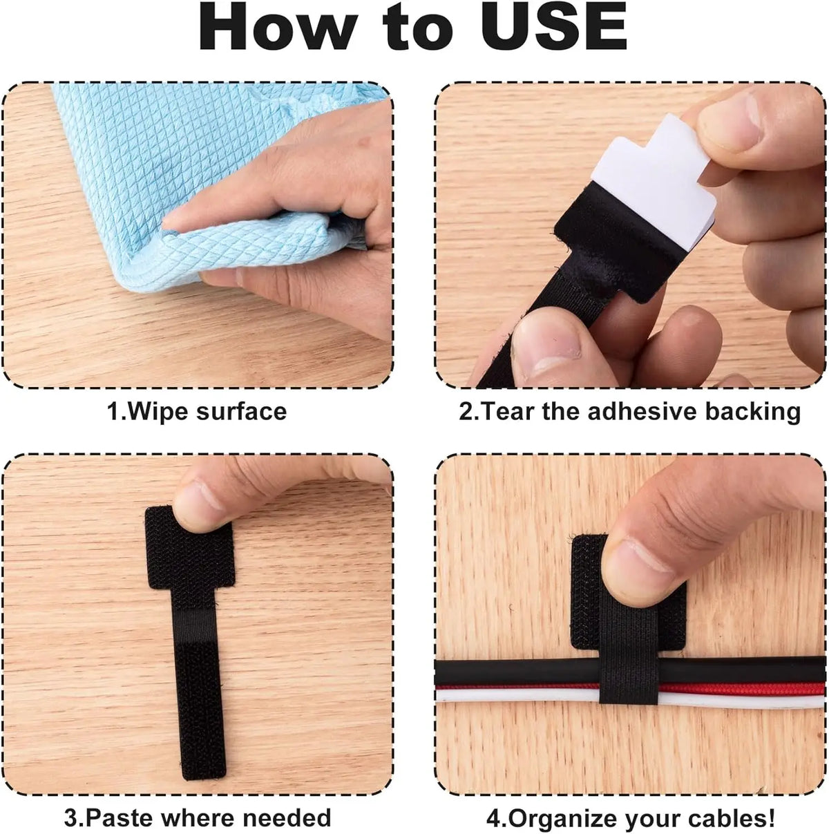 Reusable Velcro Cable Ties – Adjustable Self-Adhesive Cord Organizer