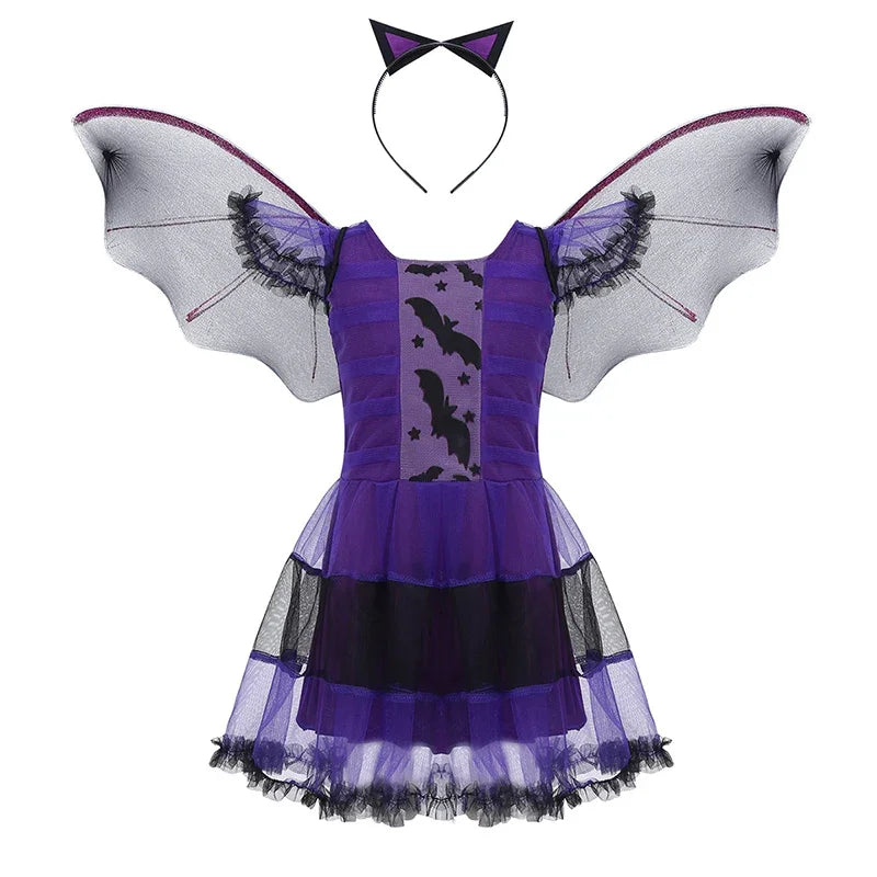 Kids Vampire Costume Gothic Halloween Dress with Accessories