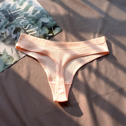 Cotton Ribbed Thong 3PCS Women's Seamless Low Rise G String