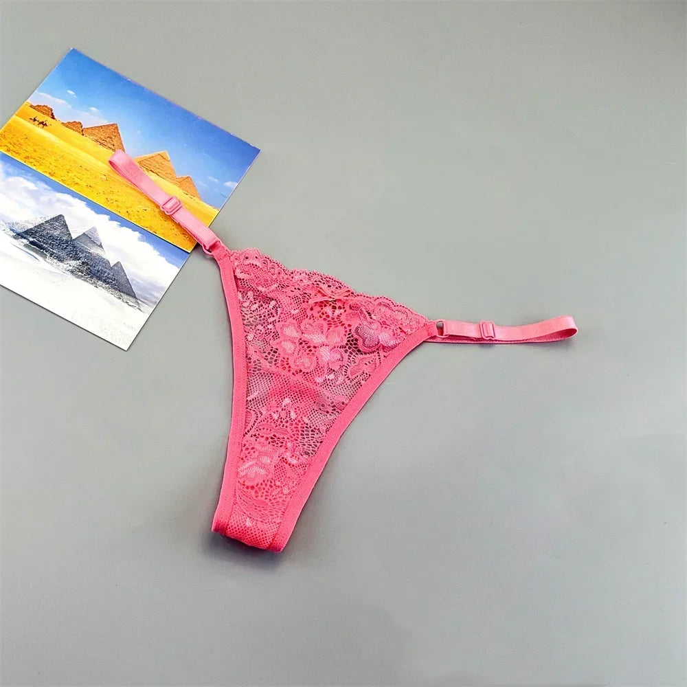 Women's Lace Thong Panties 3PCS Adjustable Low Rise Set
