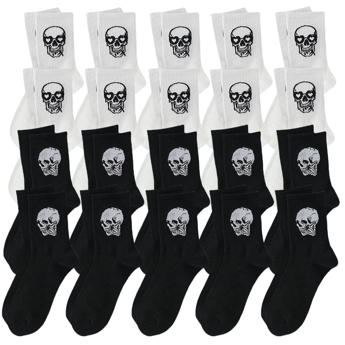 5/10/20 Pairs Men Skull Pattern Fashion Versatile Crew Socks, Halloween Dy, For Daily Life