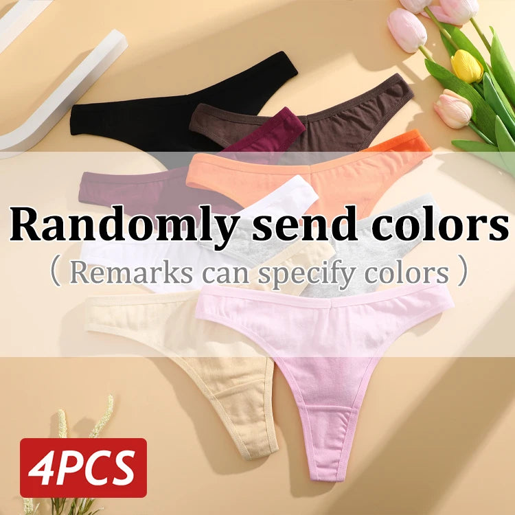 Women's Cotton Thong Panties 4PCS Seamless Low Rise Set