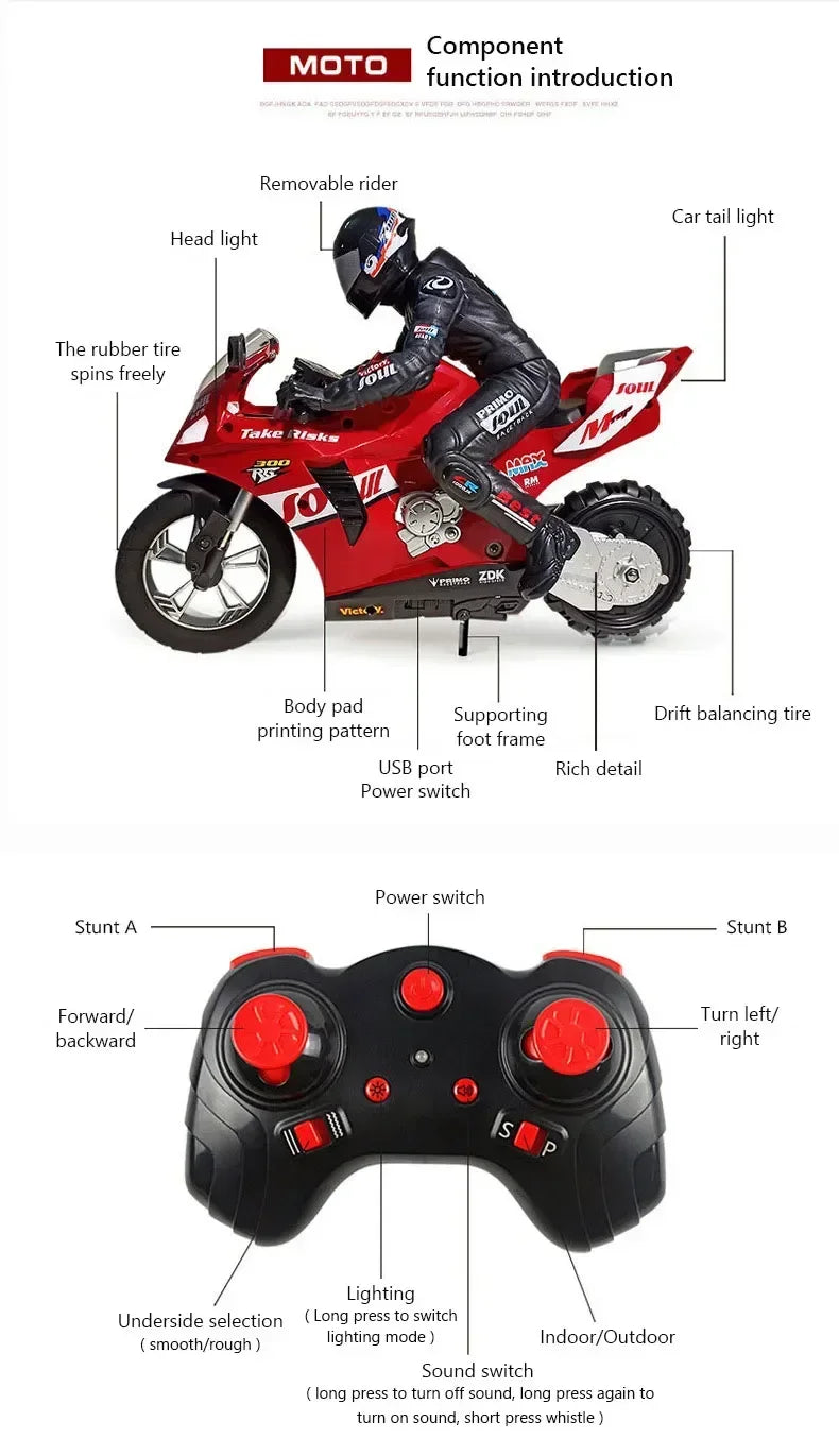 RC Motorcycle Toy 1/10 Self Balancing Drift Stunt Racing Car