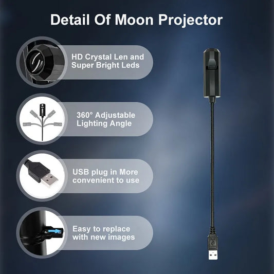 USB Projector Light Halloween Moon Lamp Christmas Holiday Night Light Rotatable Scenes Projector for Wall Ceiling Decor Lighting