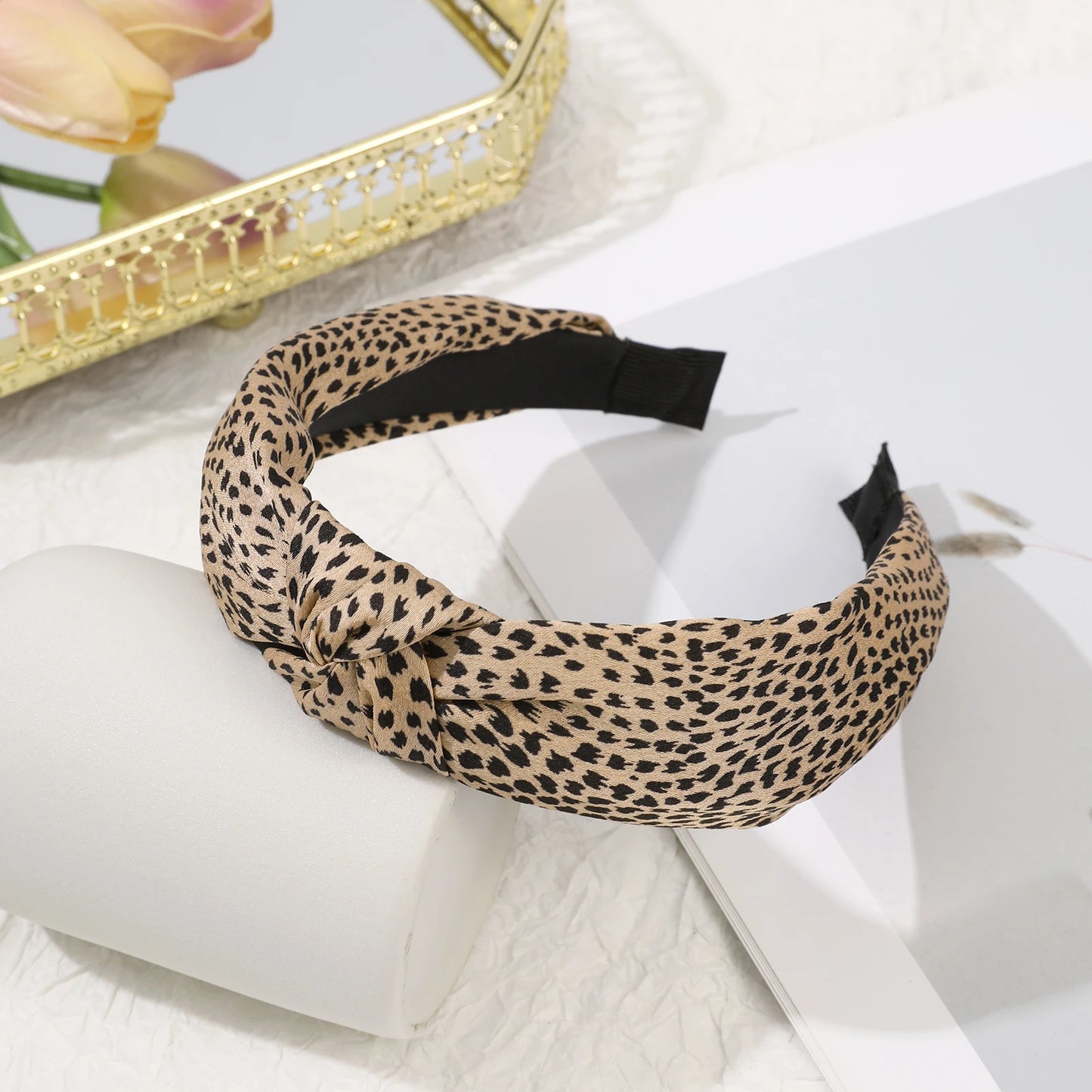 Leopard Print Headband Wide Cross Knot Hairband for Women