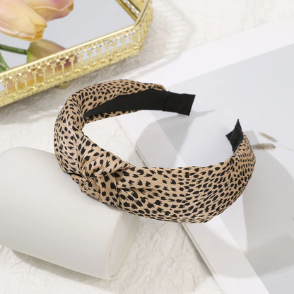 Leopard Print Headband Wide Cross Knot Hairband for Women