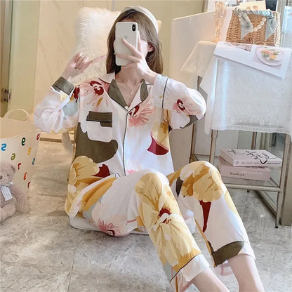 Women's Floral Pajama Set 2 Piece Viscose Long Sleeve Sleepwear