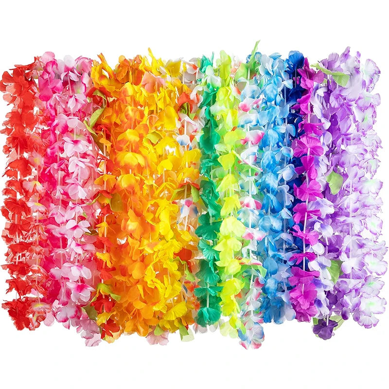 Hawaiian Flower Lei Necklace for Tropical Party Decorations