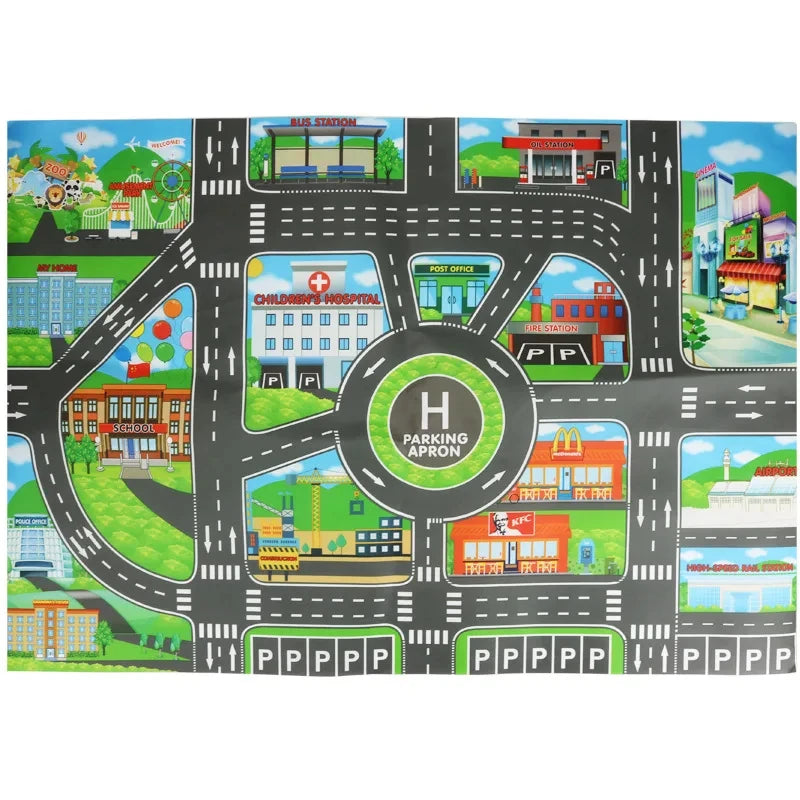 City Parking Lot Play Mat for Kids – Road Map Car Track & Educational Toy