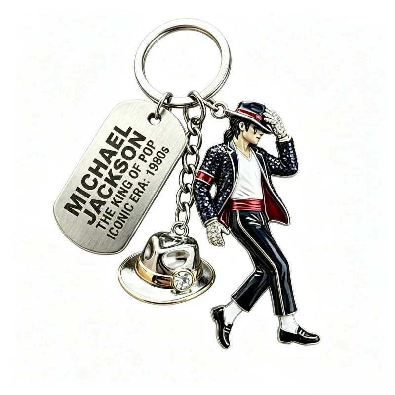 A collectible-style keychain for bags, keys, backpacks, and music-inspired accessories.