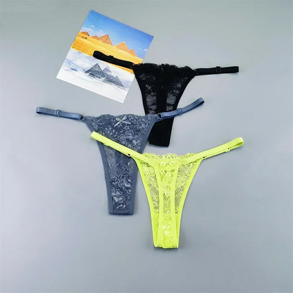 Women's Lace Thong Panties 3PCS Adjustable Low Rise Set