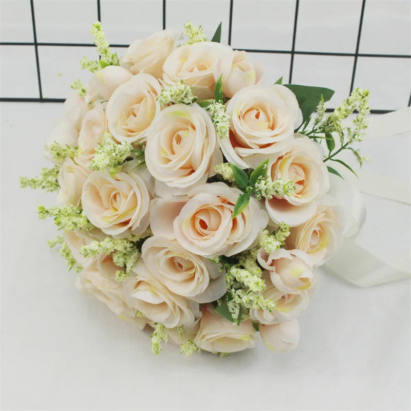 White Rose Wedding Bouquet – Handmade Silk Bridal Flowers