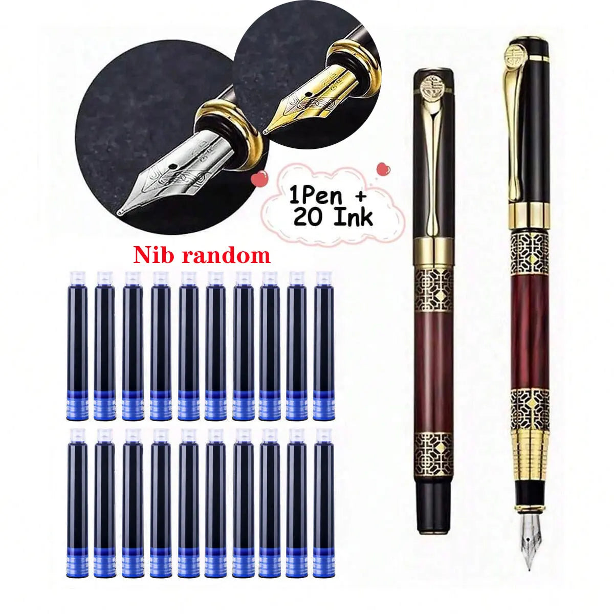 Metal Fountain Pen with Replaceable Ink Cartridges