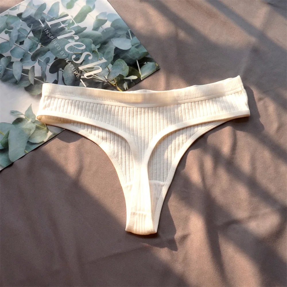 Cotton Ribbed Thong 3PCS Women's Seamless Low Rise G String