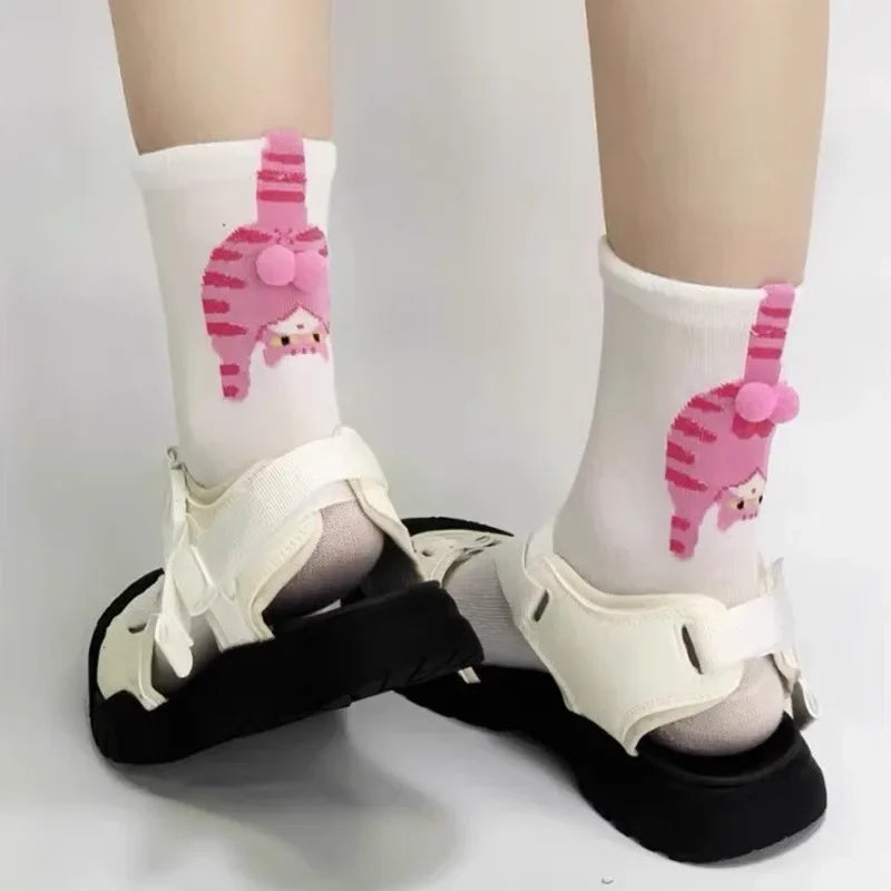 Funny Cat Socks 4 Pairs Cartoon Mid Tube Casual Socks