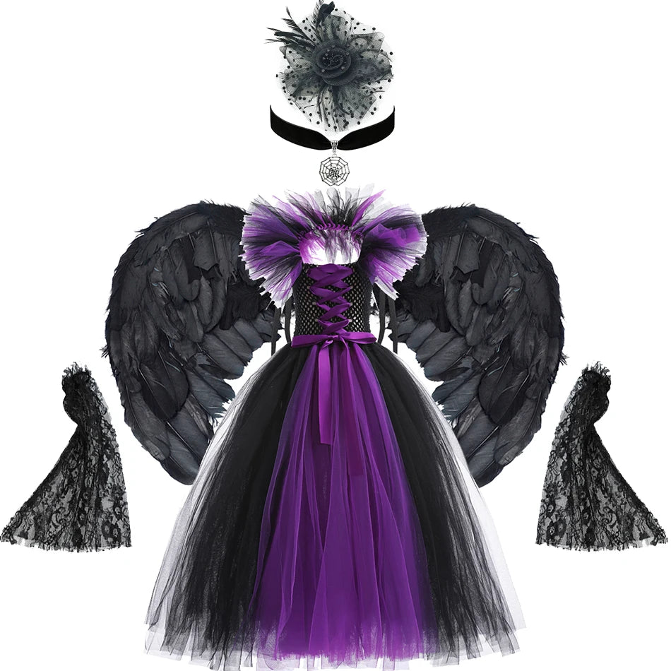 Maleficent Costume Dress for Girls Halloween Princess Gown