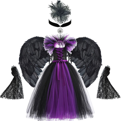 Maleficent Costume Dress for Girls Halloween Princess Gown