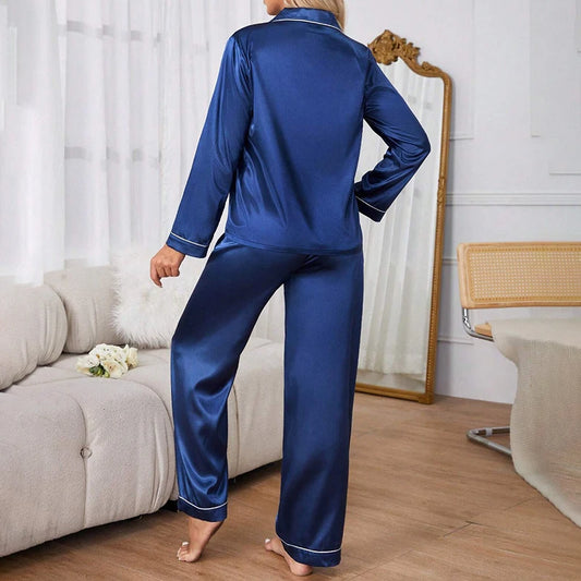 Women's Satin Pajama Set Long Sleeve Button Up Loungewear