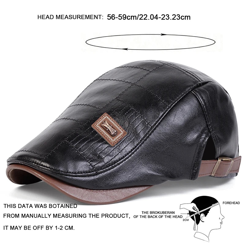 Men's Newsboy Cap Retro PU Leather Flat Beret Hat
