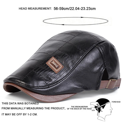 Men's Newsboy Cap Retro PU Leather Flat Beret Hat