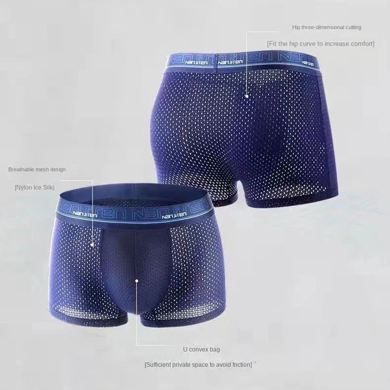 Men's Ice Silk Boxer Shorts 4PCS Breathable Mesh Underwear