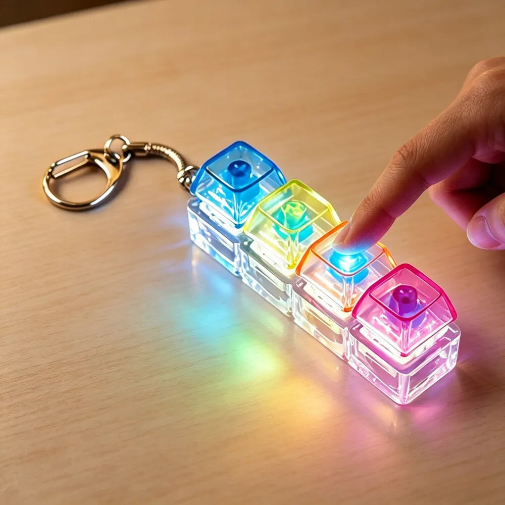LED Keyboard Keychain Fidget Toy Crystal Clicker Sensory Gadget