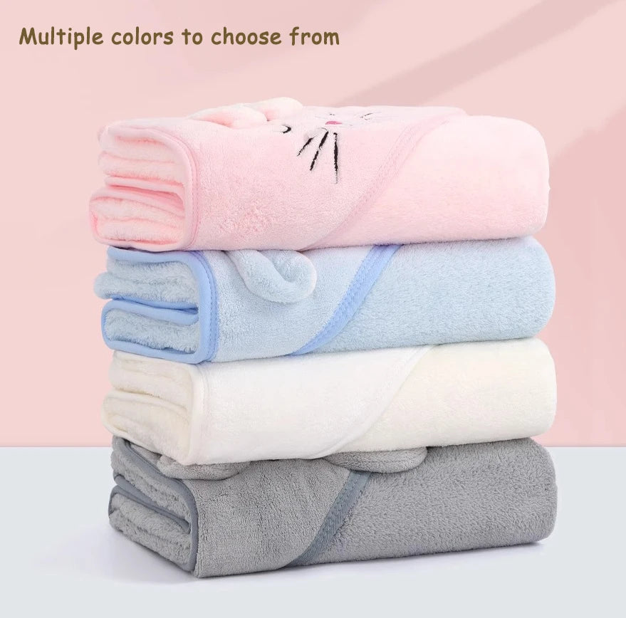Baby Hooded Bath Towel Coral Fleece Toddler Bathrobe