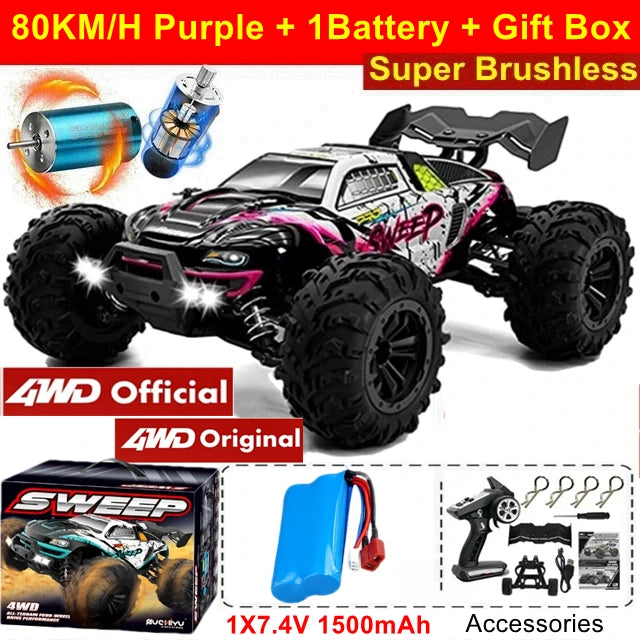1:16 4WD High-Speed RC Monster Truck – 80KM/H Brushless Off-Road Racing Car