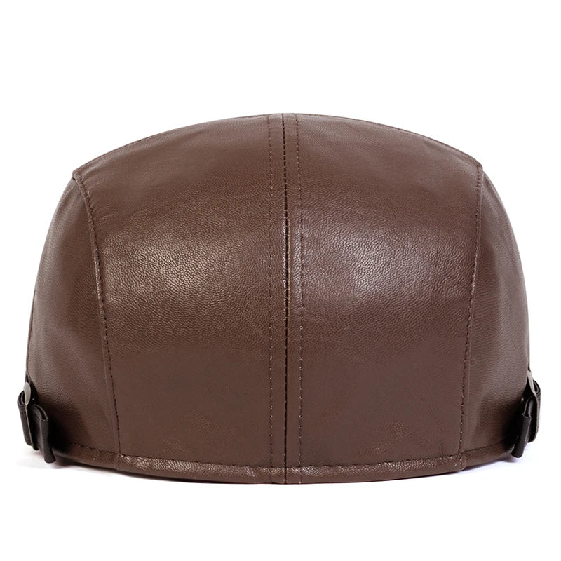 Men's Newsboy Cap Retro PU Leather Flat Beret Hat