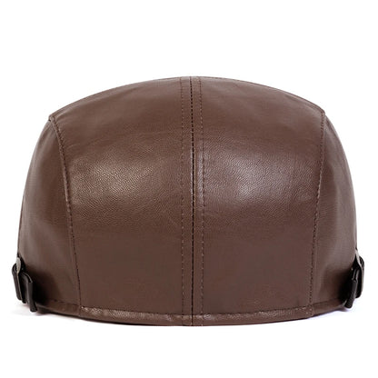 Men's Newsboy Cap Retro PU Leather Flat Beret Hat