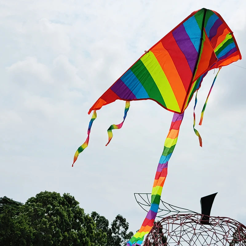 Rainbow Triangle Kite with Long Tail Easy Flying Toy