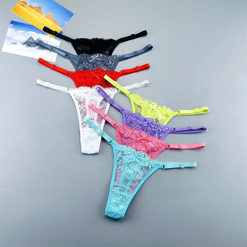 Women's Lace Thong Panties 3PCS Adjustable Low Rise Set