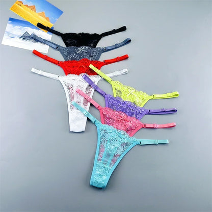 Women's Lace Thong Panties 3PCS Adjustable Low Rise Set