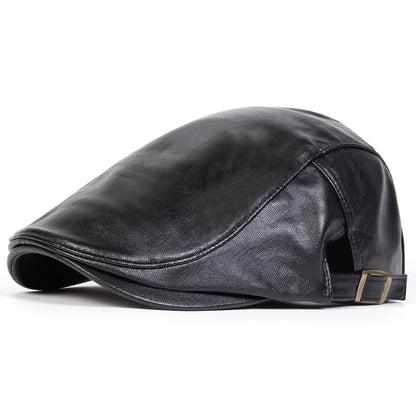 Men's Newsboy Cap Retro PU Leather Flat Beret Hat