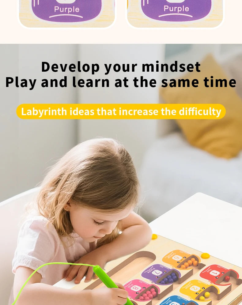 Wooden Magnetic Color Number Maze with Drawing Board