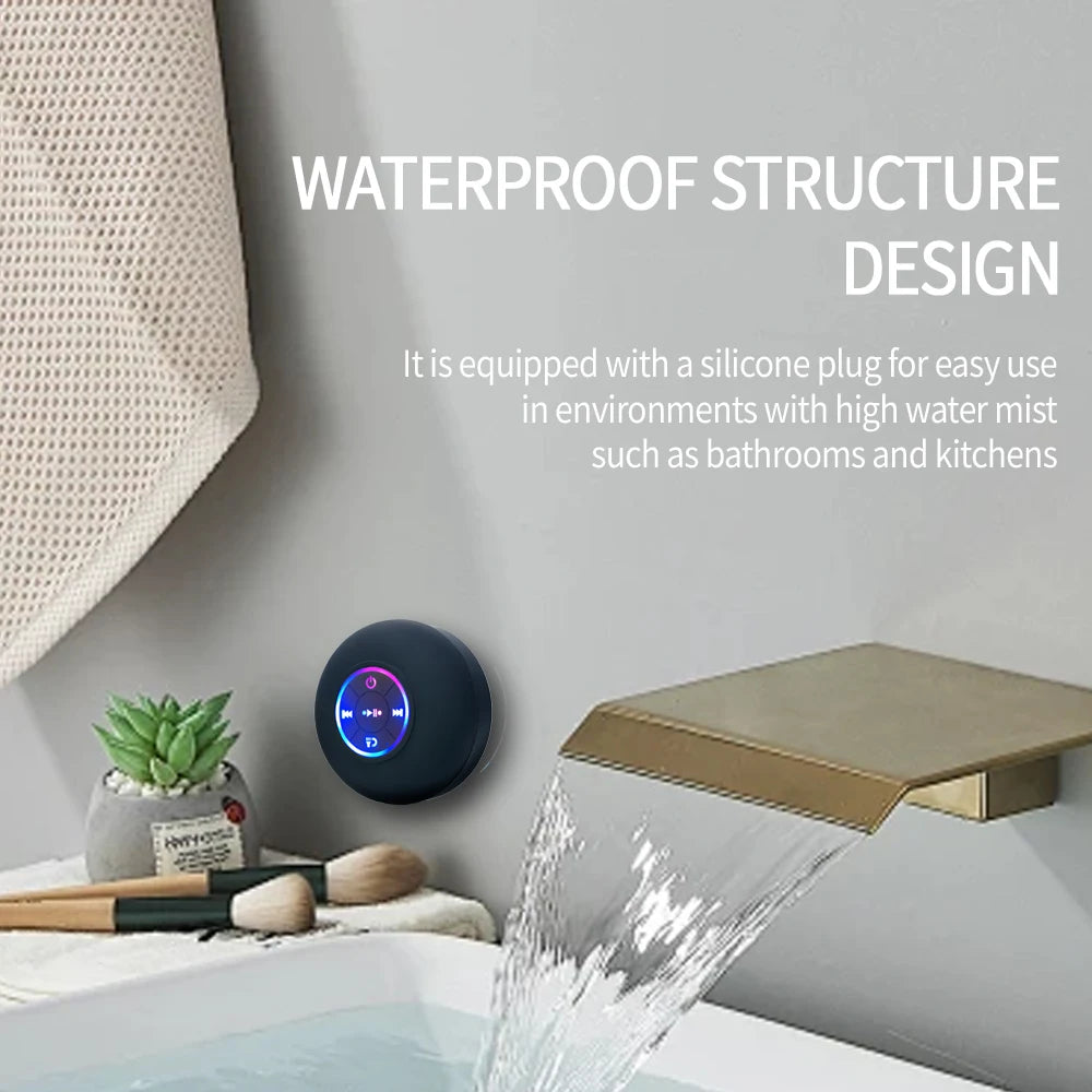 Portable Bluetooth Speaker Waterproof LED Suction Cup Shower Speaker
